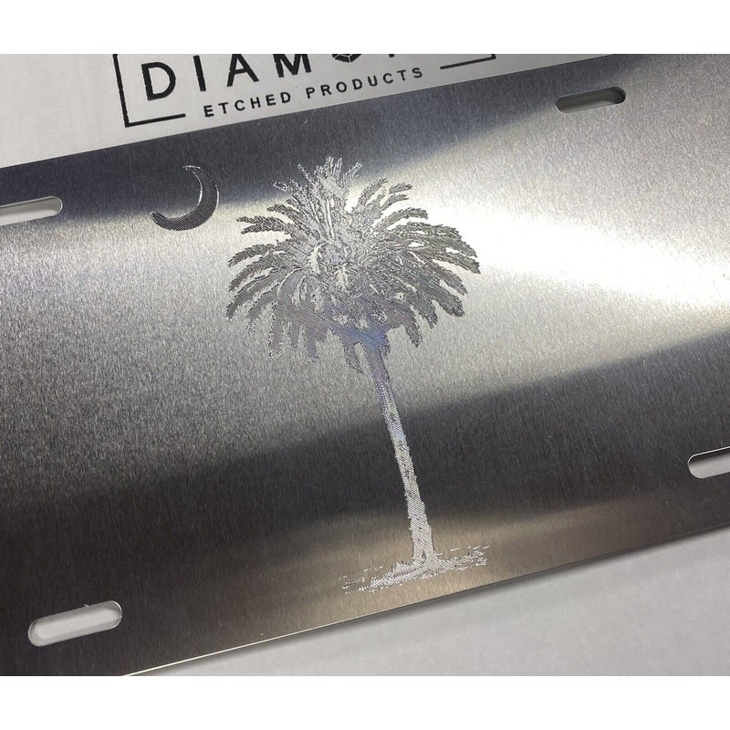 Engraved SC Palmetto Palm Tree Diamond Etched Vanity License Plate