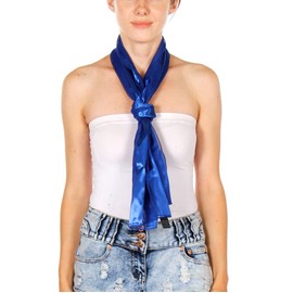 SERENITA Scarfs for women | lightweight soft silky scarves | 60" long satin chiffon stripe solid color neckerchief, Royal Blue