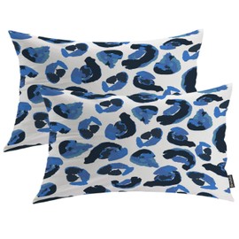 Shrahala Leopard Decorative Pillow Covers, Animal Print Leopard Spots Blue Black Cushion Case for Sofa Bedroom Car Throw Pillow Covers Cushion Cover Lumbar 12 x 20 Inches Blue Leopard Spots, Set of 2