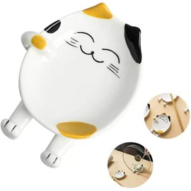 Soporte de cuchara de cerámica multifuncional para cocina, bonito soporte para utensilios de cocina en forma de gato, estante para tapa de café, cuchara, resto de cucharón, espátula,