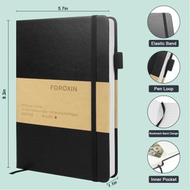 foroxin Lined Journal Notebook, (Black), 320 Pages, Medium 5.7 inches x 8.3 inches - 100 gsm Thick Paper, Hardcover