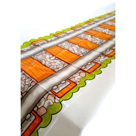 4 x Railroad Train Track Party Table Cover Tablecloth Runner, Reusable Plastic Table Cover for Kids Parties L86” x W17” Inches, by Playscene (4 Pack)