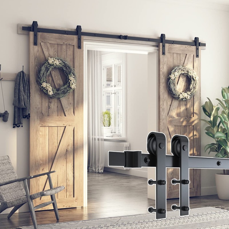 SMARTSTANDARD 9 FT Double Barn Door Hardware Kit, Sliding Door