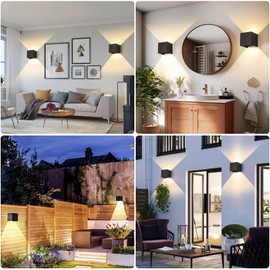 2 Pack LED 20W Outdoor Wall Lights Exterior/Interior 3 Colors Adjustable Wall Sconce Up and Down Light Porch Lights IP65 Waterproof Exterior Wall Sconce Modern Outdoor Lighting Square Aluminum Black