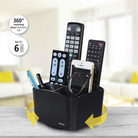 Hama Fernbedienungshalter 360° drehbar (Fernbedienung Halterung mit 5 Fächern, Aufbewahrung für Fernbedienung, Handy, Brille, Stifte, geeigneter Organizer für Büro, Schreibtisch, Kosmetik uvm) Schwarz