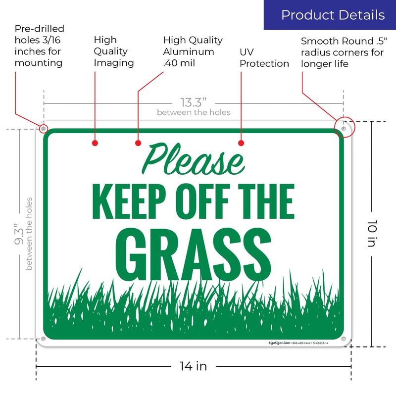 Horizontal Please Keep Off The Grass Sign, 10x14 Inches, Rust