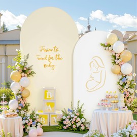 Beige White Arch Backdrop Cover Set of 2 Birthday Party Arch Covers 7.2 and 6ft Spandex Wedding Arch Covers Stretchy Backdrop Bridal Baby Shower Biege White Arch Stand Cover