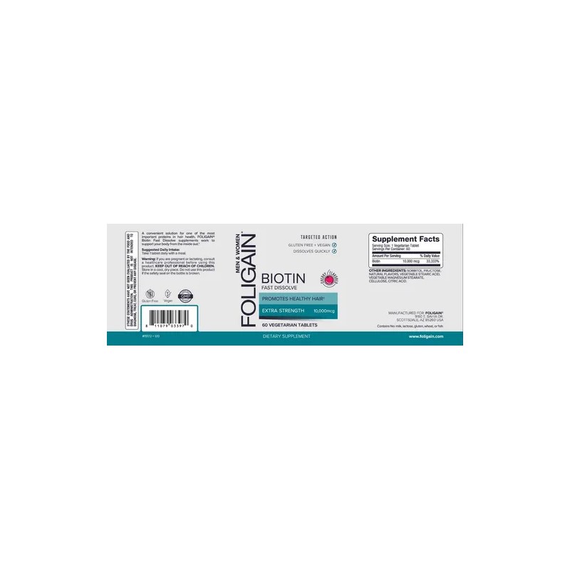 Foligain Biotina Rápida Disolución 10,000mcg 60 Tabletas