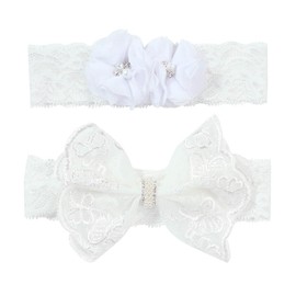 JustMyDress Baby Girls Lace Headband with Double Chiffon Flowers Pearl Hairband Headwrap JA68 (Set I)