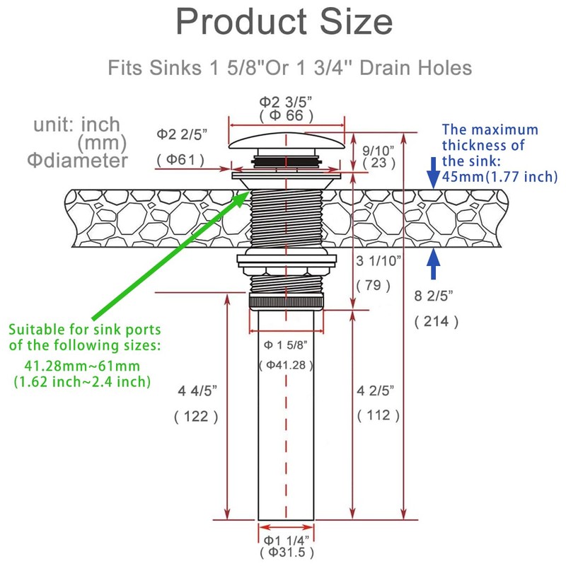 SWHYGER Bathroom Sink Drain Without Overflow Polished Gold,Bath Faucet Vessel