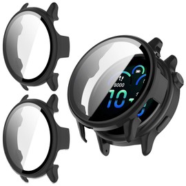 Kimiyaki 2 Pack for Garmin vivoactive 6 Screen Protector Case [Full Coverage], Hard PC Bumper All-Around Protective Accessories for Garmin vivoactive 6 Built-in 9H Tempered Glass Film