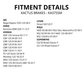 Brake Pads Fits: CBR125R 2004-2016 Front | CBF125 2009-2015 Front | MSX125 GROM 2014-2024 Front | Monkey 125 18-22 Front | RS2 50cc Matrix/Pro 07-09 Front | RS2 50 FR 09-10 F | Karizma ZMR 230 11-12