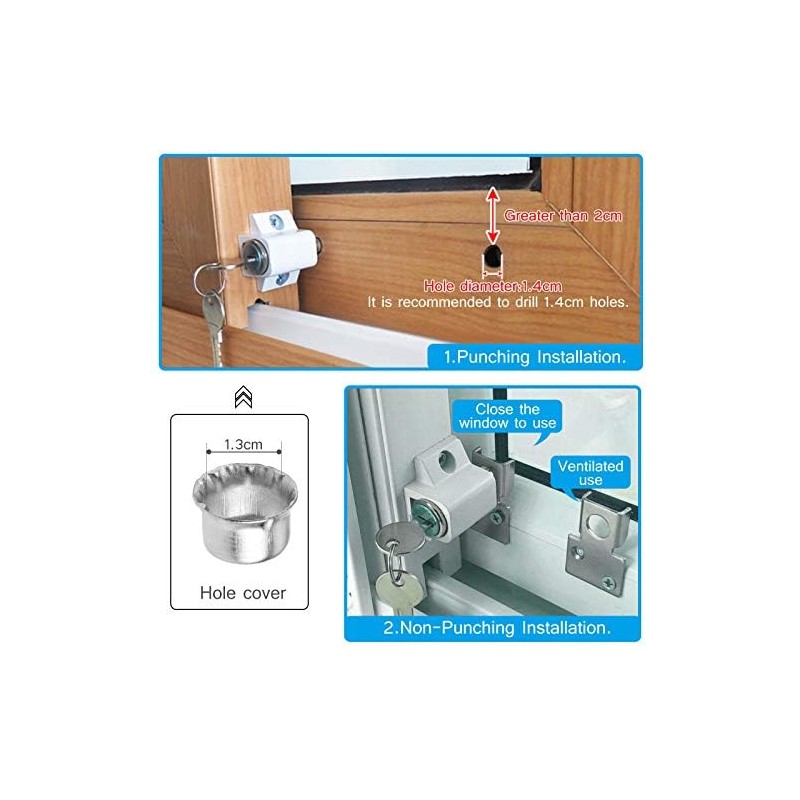 2Pcs White Sliding Patio Lock Sliding Patio Door Latches Set