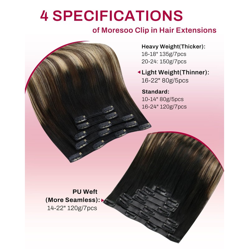Clip in Hair Extensions Black Brown Ombre Low Bulk 16