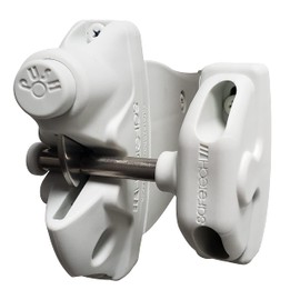 Safetech Hardware Two Sided Gate Latch for 5-inch Post, Wrap Around Design - No Drilling Through The Post, Double Gate Latch w/Push Button on Both Sides, Padlock Lockable Latch (SLV Viper X5 White)