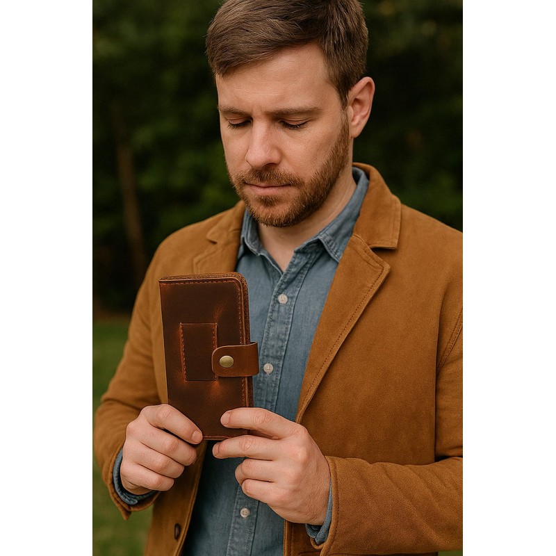 CestAntiQ Leather Checkbook Cover with Pen Holder - Full Grain