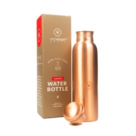VedVision Copper Water Bottle - 32 Oz Copper Bottle Plain Design | Pure Copper Ayurvedic Bottle for Drinking | Leak-Proof, Travel-Friendly, Wide Mouth