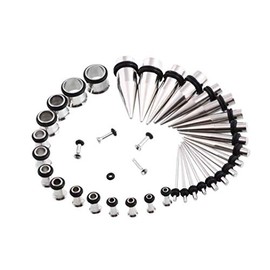 Honbay 36 Pieces Taper Kit with Plugs Double O-Rings 14G-00G Stretching Kit (36 PCS, Black)