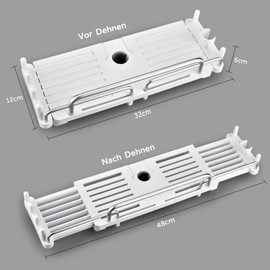 LOLYPOT Shower Shelf No Drilling Telescopic 32-48 cm, Shower Shelf for Hanging Bathroom Organiser, Shower Shelf No Drilling, Shower Rail Storage Shelf for 18 mm-25 mm Shower Rail (White)