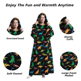 Capecage Oversized Blanket Hoodie Extra Long Womens Blanket Hoodie Long Big Blanket Hoodie Wearable Blanket Hoodie Puppy (Dinosaur