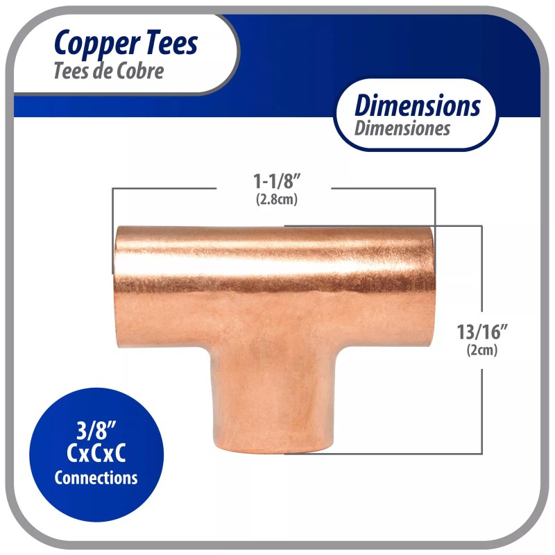 Appli Parts AP-T038 3/8 in Wrot Copper Tee CxCxC connections