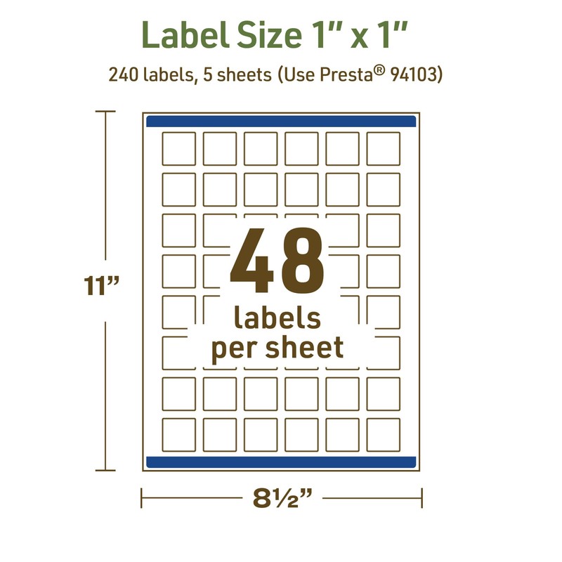 Avery Dissolvable Square Labels, Sure Feed Technology, 1" x 1",