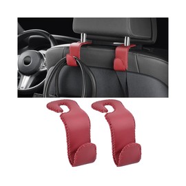 Zpana Car Headrest Hooks, 2PCS Leather U-Shaped Vehicle Purse Storage Hanging Holder for Purses Bags Coats, Automotive Seat Back Storage Organizer Hanger Accessories, Universal Fit (Wine Red)
