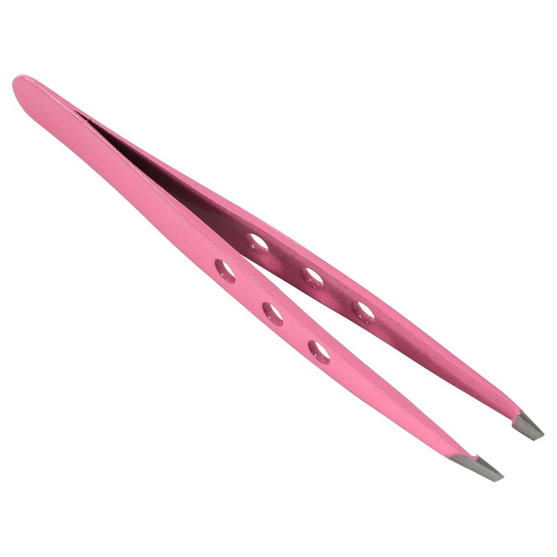 HTS 172T1 3.75" Pink Three Hole Slanted Eyebrow Tweezers
