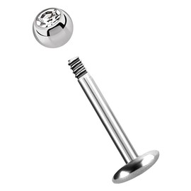 Titan Lips Plugs 4 mm 1.2 x 8 mm Plate + Ball with Clear Stone