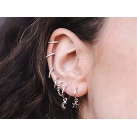Asymmetrical Star Moon Dangle Hoop Earrings for Women S925 Sterling Silver Charms Tiny Star Crescent Moon Drop Dangling Polished Cartilage Leverback Earrings Cute Jewelry