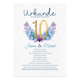 Rosen Hochzeit Geschenk Urkunde zum 10. Hochzeitstag | personalisierte Karte DIN A4 | Geschenkidee Rosenhochzeit Jubiläum Glückwunschkarte (10. Hochzeitstag Rosenhochzeit)