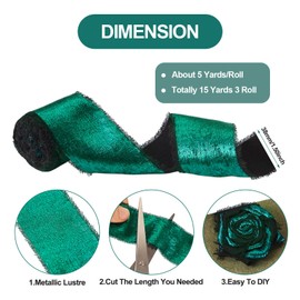 FASHEWELRY - Cinta de gasa de seda verde de Navidad de 15 yardas, 1.5 pulgadas, cinta de seda dorada brillante, borde deshilachado, cinta de purpurina para envolver regalos, flores y decoración de