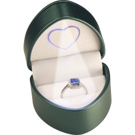 LED Ring Box for Proposal, Wedding, Engagement..Unique Designed Heart to Heart Idea PU Leather Heart Shaped Ring Jewelry Gift Box with Light for Women for Men (1, Green)
