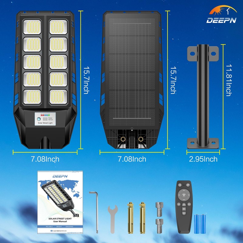 Deepn Solar Lights Outdoor, IP66 Waterproof Street Lights Outdoor, 6500K