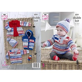 King Cole 5221 Knitting Pattern Baby Coat Gilet Sweater Hat in Cherish and Cherished DK