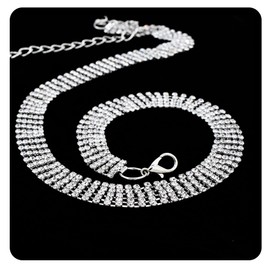 TeeYee Shiny Rhinestone Waist Chain for Women Girls Multi-Row Slim Waist Belt for Jeans Dress Bikini, 5rheinen