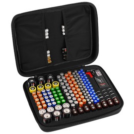 Tense Edano Battery Organizer Storage Box, Battery Vault Case Waterproof Explosionproof Holder Box, Batteries Carrying Case Container Bag (Holds 148 Batteries AA AAA C D 9V)