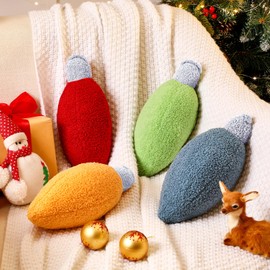 Shellwei 4 Pcs Christmas Throw Pillow Lantern Light Shaped Throw Pillow 3D Xmas Decorative Throw Pillow Light Bulb Shaped Pillows Filling Stuffed Decor for Home Bedroom Couch Decorations Festive Gift