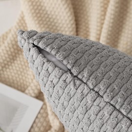 Kevin Textile Set of 2 Super Soft Striped Corduroy Velvet Decorative Euro Throw Pillow Sham Cushion Cover for Bed 20x20 Inch(50cm) Light Grey