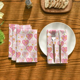 Horaldaily Valentine Cloth Napkins 18 x 18 Inch, Pink Sweet Hearts Party Dinner Decoration Washable Napkins Set of 12