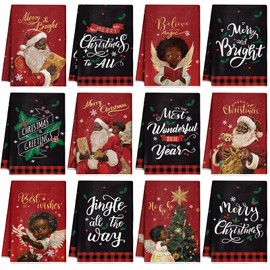 VitalCozy 12 Pcs Christmas Kitchen Towels and Dishcloths Absorbent Christmas Tree Reindeer Truck Hand Towels Christmas Dish Towels Decoration for Xmas Home Gift, 14.2 x 21.3 Inch (Charming Style)