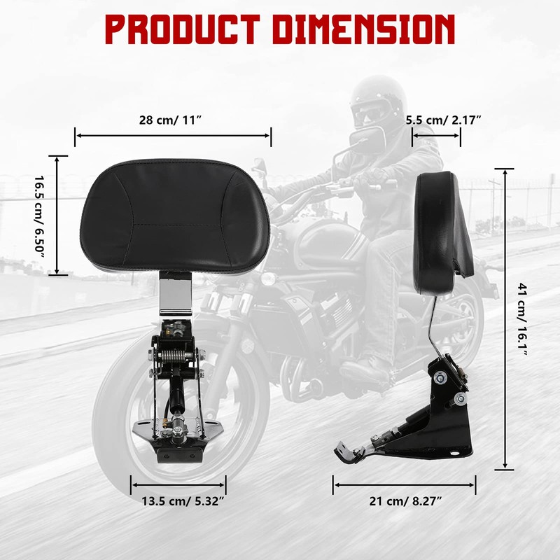 INNOGLOW Motorcycle Adjustable Driver and Rider Backrest with Chrome Mounting