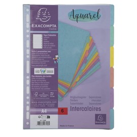 Exacompta 7706E Aquarel Dividers for DIN A4 Glossy Cardboard 400 g/m² 6-Piece Index Page Can Be Written On 6 Full-Colour Pages, Pastel Colours