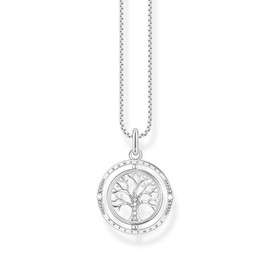 Thomas Sabo KE2148-643-14-L45V Women's Necklace with Tree of Live Pendant in 925 Sterling Silver with Cubic Zirconia, Length: 40cm-45cm, Silver, No Gemstone