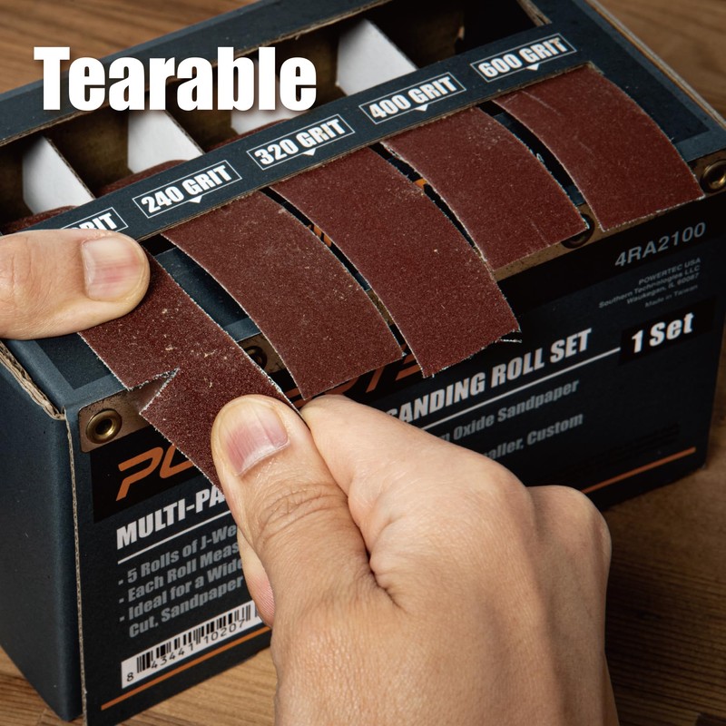 POWERTEC Emery Cloth Roll 5-Grit Assortment, 1" x 20 Ft.