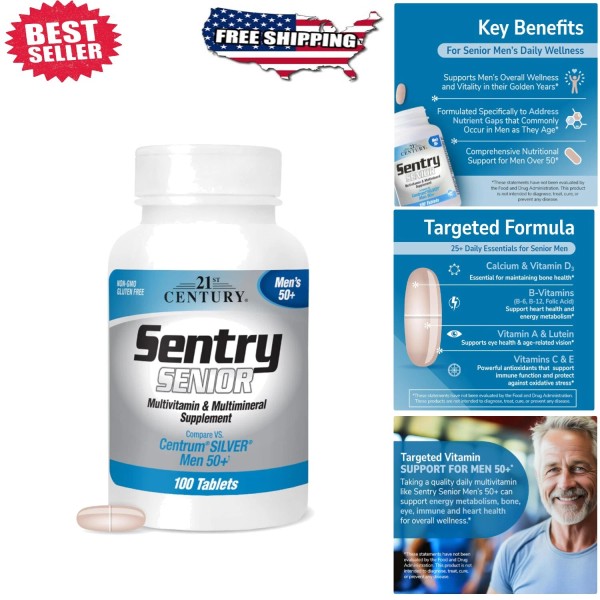 Sentry Senior Men 50Plus Tablets, Unscented, 100 Count for Vitality
