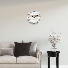 XNM Rustic Wall Clock for Bedroom Round Wood Wall Clocks Battery Operated 12 Inch Farmhouse Clock Non Ticking (MDF No Solid Wood)