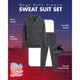 Coney Island Boys Sweat Suit Set - 2 Piece Soft Fleece Zip Up Hoodies and Athletic Jogger Sweatpants for Boys (Sizes: 5-16), Size 7, Charcoal