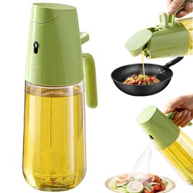 RFIOTASY 500ml Glass Oil Dispenser Bottle for Kitchen, 2 in 1 Oil Sprayer and Olive Oil Dispenser,16.9oz Olive Oil Bottle - Oil Spray Bottle for BBQ,Salad，Cooking, Kitchen (Green)