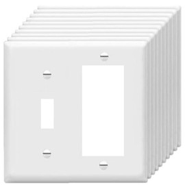 Decorator/Toggle Switch Wall Plates 2-Gang Switch Outlet Electrical Cover Plate Unbreakable Thermoplastic Faceplate for Light Receptacle Outlet Switch, White (10 Pack)